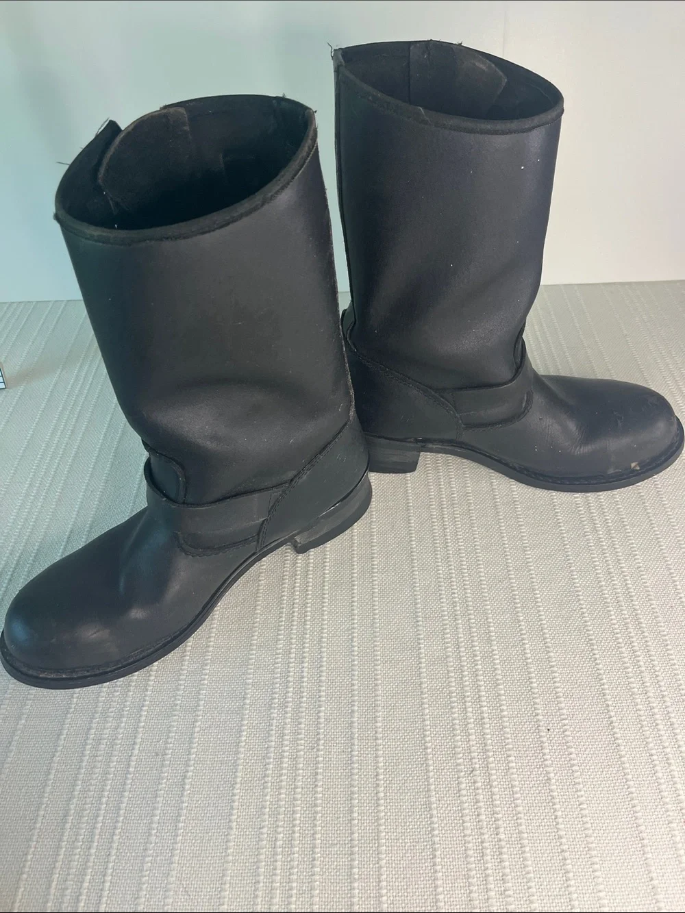 Motorcycle MENS  classic  Black Leather Mid-Calf Engineer Boots, sz 9.5 E wide
